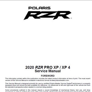 2020 Polaris RZR PRO XP and XP4 Maintenance Repair Workshop service Manual pdf