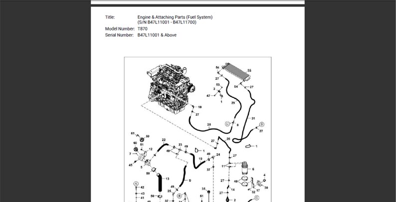 Bobcat T870 Loader Serial Number: B47L11001 & Above Spare Parts Manual