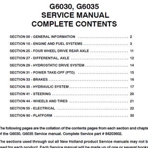 New Holland G6030 and G6035 Mower Publication Number 84203602 Workshop Service Manual PDF