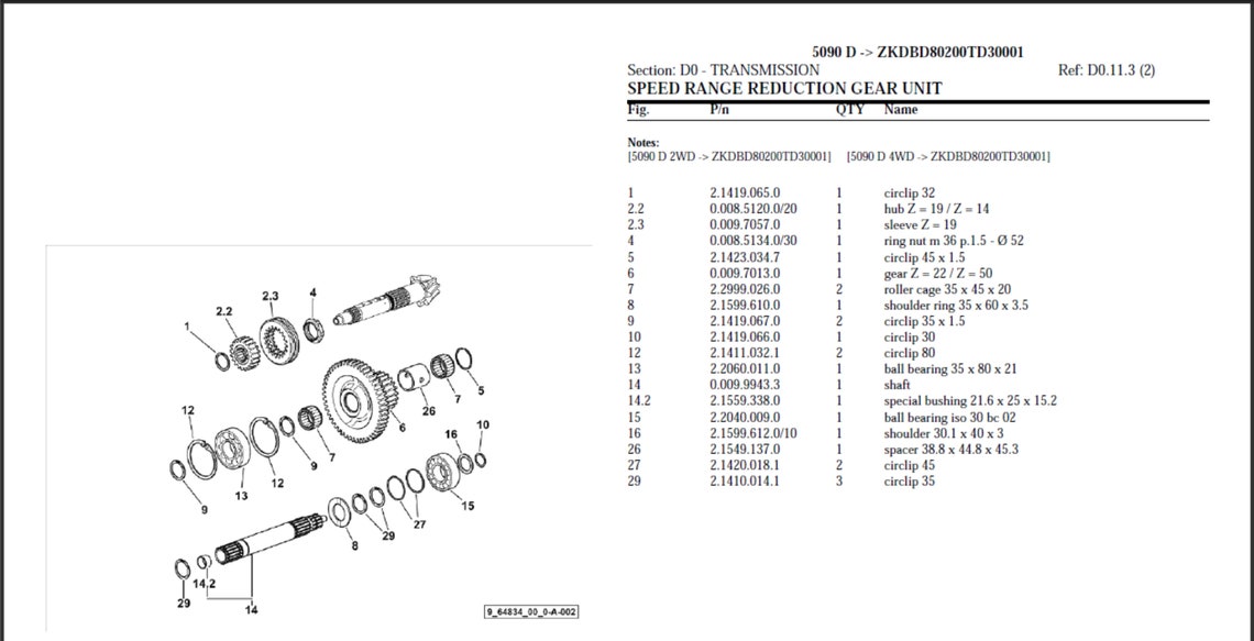 Deutz Fahr 5090D Serial Number: ZKDBD80200TD30001 Spare Parts Manual ...