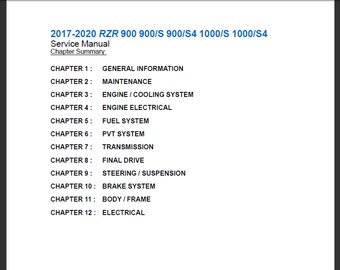 Genuine Polaris Service & Repair Manual For RZR 900 S & 1000 S Models (2017-2020) - OEM Part #9930588
