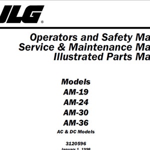JLG Am-19 AM-24 Am-30 AM-36 プッシュアラウンド垂直リフト ワークショップサービスおよびメンテナンスマニュアル PdF デジタルダウンロード