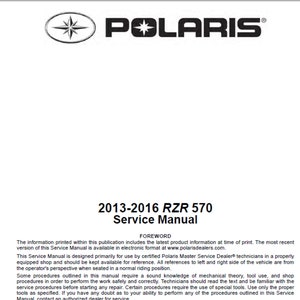2013 2014 2015 2016 Polaris RZR 570 Manual de servicio de taller de reparación PDF