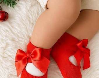 Baby Bow Socks: Cotton Christening Socks, Newborn Gift