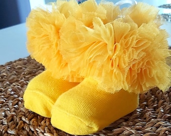 Baby Girl Toddler TUTU Socks , Baby Yellow Tulle Socks , Baby Yellow Socks ,Baby Girl Socks , Baby Shower Gift , Newborn