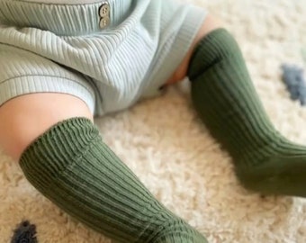Chaussettes pour bébé, chaussettes hautes pour bébé, chaussettes côtelées en coton pour tout-petit, coffret cadeau nouveau-né, chaussettes de ville.