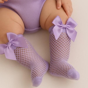Baby Mädchen Spitze Bogen Netzsocken | Atmungsaktive Baumwollmischung