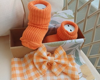 Baby Headband Socks Set, Halloween, Orange Baby Socks, 0-24 months socks.