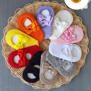 0/24 Months Baby Girl Bow Ballet Socks , No Show Baby Girl Socks , Toddler Gift Socks , Decorated Baby Socks,