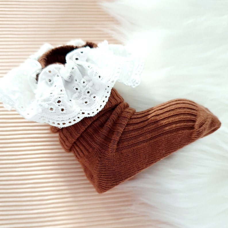 Lace Ribbed Knit Baby Girl Socks , Photoshoot Outfit Vintage ,Vintage Style Frilly Socks , Baby Girl Fall Accessories,Knee Length Stockings image 4