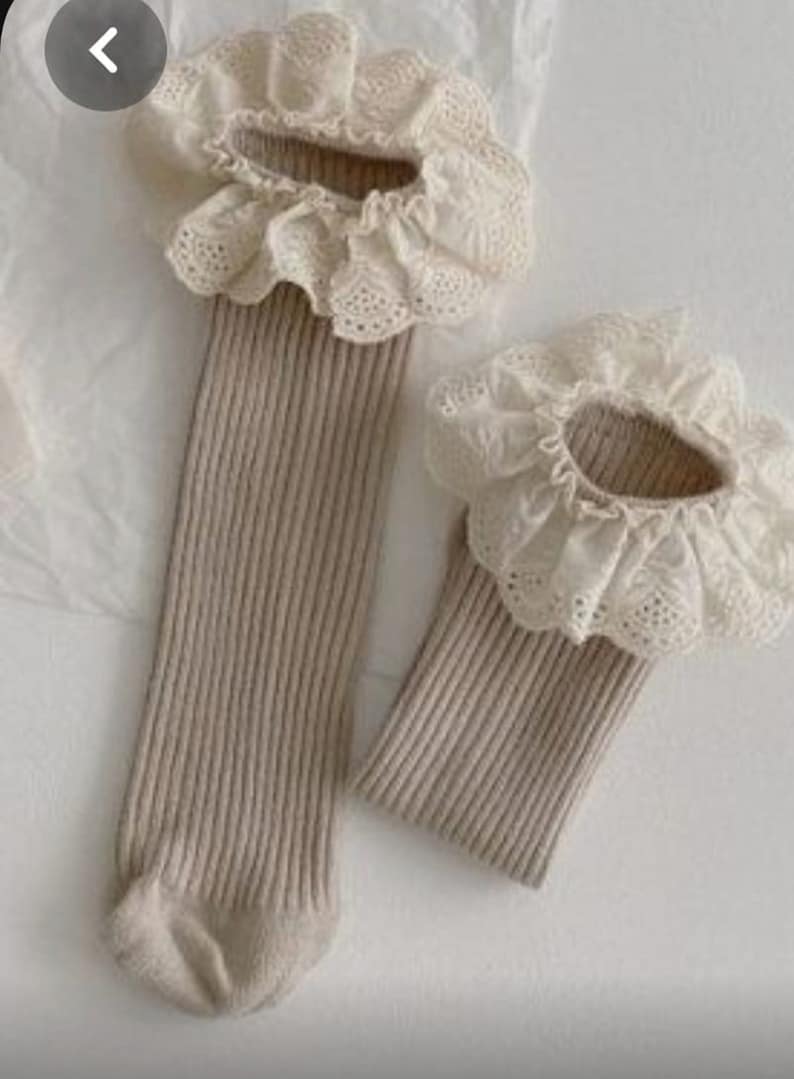 Lace Ribbed Knit Baby Girl Socks , Photoshoot Outfit Vintage ,Vintage Style Frilly Socks , Baby Girl Fall Accessories,Knee Length Stockings image 8
