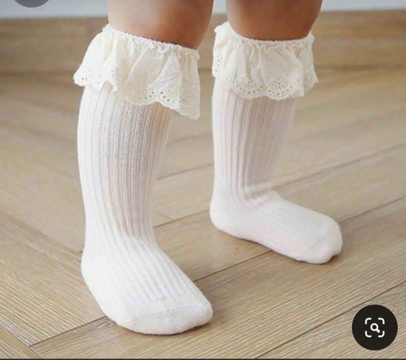 Lace Ribbed Knit Baby Girl Socks , Photoshoot Outfit Vintage ,Vintage Style Frilly Socks , Baby Girl Fall Accessories,Knee Length Stockings image 1