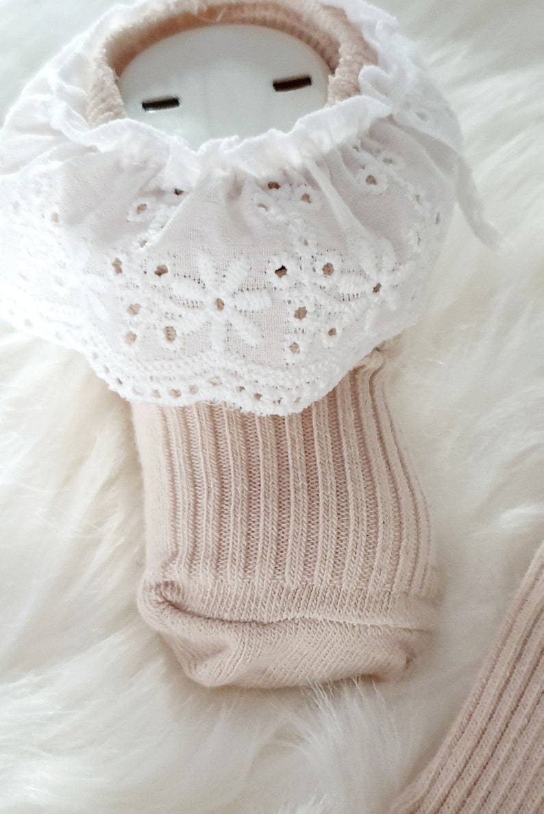 Lace Ribbed Knit Baby Girl Socks , Photoshoot Outfit Vintage ,Vintage Style Frilly Socks , Baby Girl Fall Accessories,Knee Length Stockings image 5