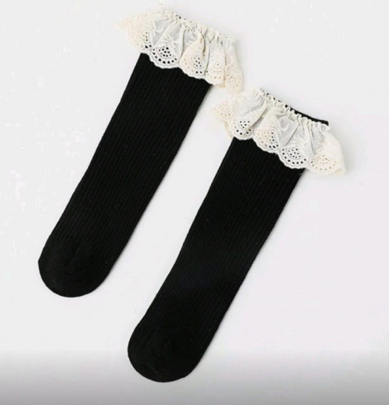 Lace Ribbed Knit Baby Girl Socks , Photoshoot Outfit Vintage ,Vintage Style Frilly Socks , Baby Girl Fall Accessories,Knee Length Stockings image 7