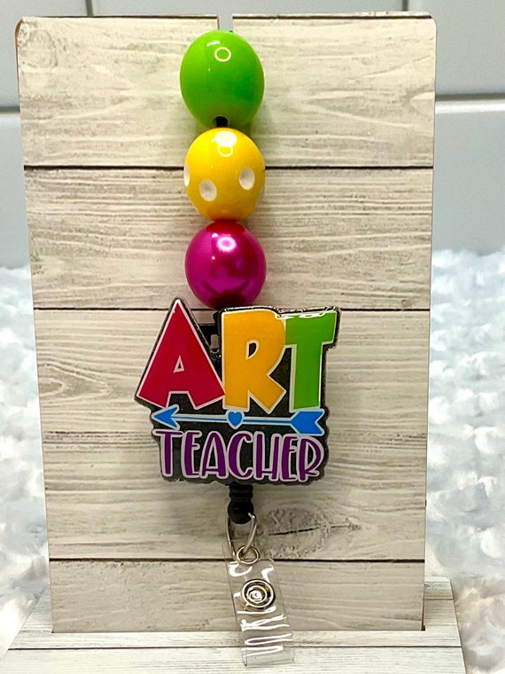 Colorful Art Teacher Lanyard, Beaded Lanyard, Retractable Badge Reel, ID  Badge Holder, Key Card Holder, Teacher Appreciation Gift 