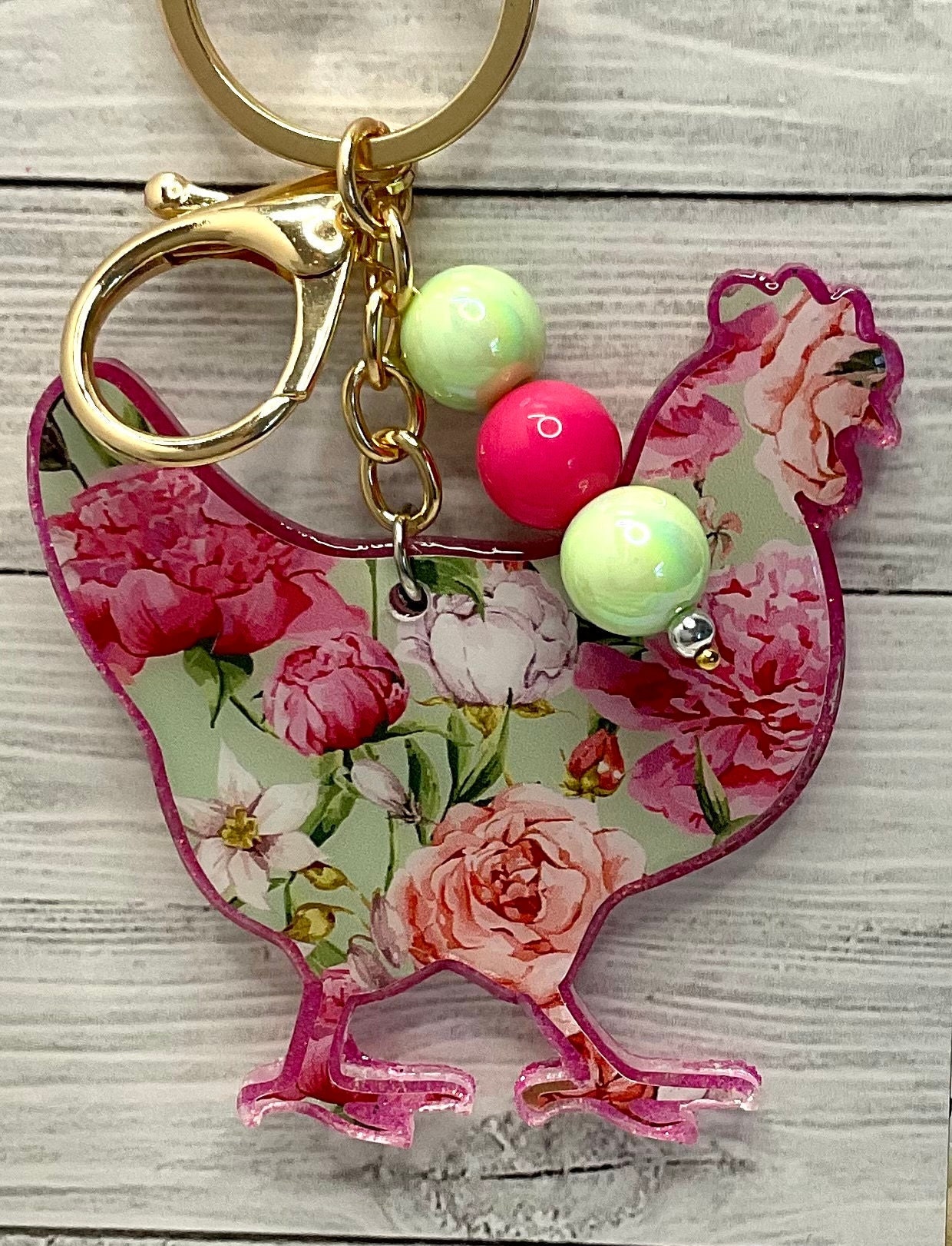 Chicken Key Rack Chicken Keychain, Floral Chicken, Cute Chicken Keyring, Chicken Lover ...