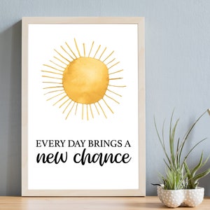 Chaque jour apporte une nouvelle chance | Citation inspirante imprimable | Art mural | Décoration d'intérieur | Cadeau | Impression inspirée | JPG, PNG