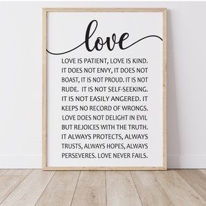 Love is patient love is kind love never fails | 1 Corinthians 13:4-8 | Wedding Art | Christian Art | Wedding Gift | Wedding Poster Printable