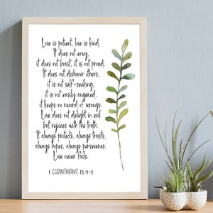 O amor é paciente, o amor é gentil, o amor nunca falha | 1 Coríntios 13:4-8 | Arte de casamento | Arte Cristã | Presente de casamento | Pôster de casamento para impressão