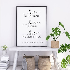 Love is patient love is kind love never fails | 1 Corinthians 13:4,7 | Wedding Art | Christian Art | Wedding Gift | Digital Download