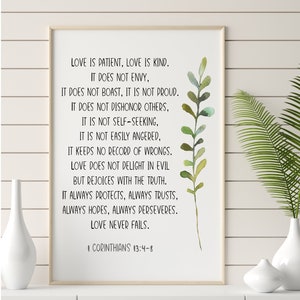 O amor é paciente, o amor é gentil, o amor nunca falha | 1 Coríntios 13:4,7 | Arte de casamento | Arte Cristã | Presente de casamento | Download Digital