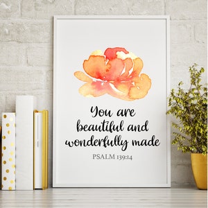 Sie sind schön und wunderbar gemacht | Psalm 139:14 | Christliches Geschenk | Christliche Wandkunst | Druckbar | Digitaler Download