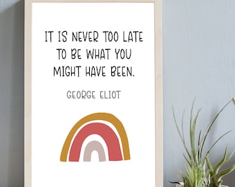 It is never too late to be what you might have been | George Eliot | Printable Inspirational Art Quote | Gift | PNG | 26 sizes