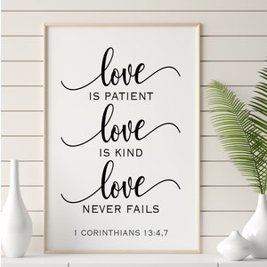 Love is patient love is kind love never fails | 1 Corinthians 13:4,7 | Wedding Art | Christian Art | Wedding Gift | Printable Digital