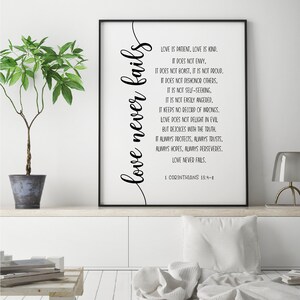 Love is patient love is kind love never fails | 1 Corinthians 13:4,7 | Wedding Art | Christian Art | Wedding Gift | Printable Digital