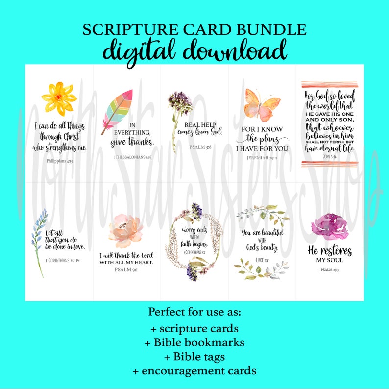 Scripture Memory Bookmark Scripture Prints, Bible Bookmarks Tags, 10 Designs, Print and Cut ...