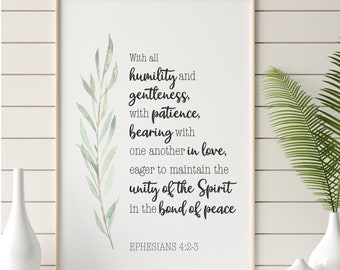 With all humility and gentleness | Ephesians 4:2-3 | Wedding Poster | Wedding Art | Christian Wall Art | Digital Download, JPG PNG Printable