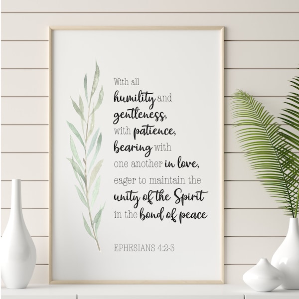 With all humility and gentleness | Ephesians 4:2-3 | Wedding Poster | Wedding Art | Christian Wall Art | Digital Download, JPG PNG Printable