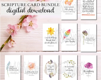 Scripture prints, Bible bookmarks tags, 10 designs, print and cut, printable, Avery business card template, encouragement, memory verse