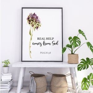 La verdadera ayuda viene de Dios / Salmo 3:8 / Regalo cristiano / Arte de la pared cristiana / Descarga digital imprimible JPG PNG / Inspiración