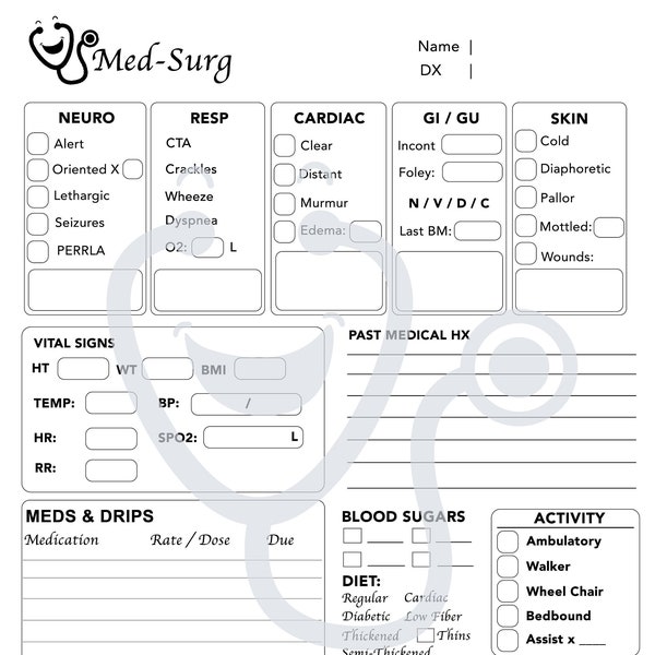 Icu Report Sheet Med Pass Etsy