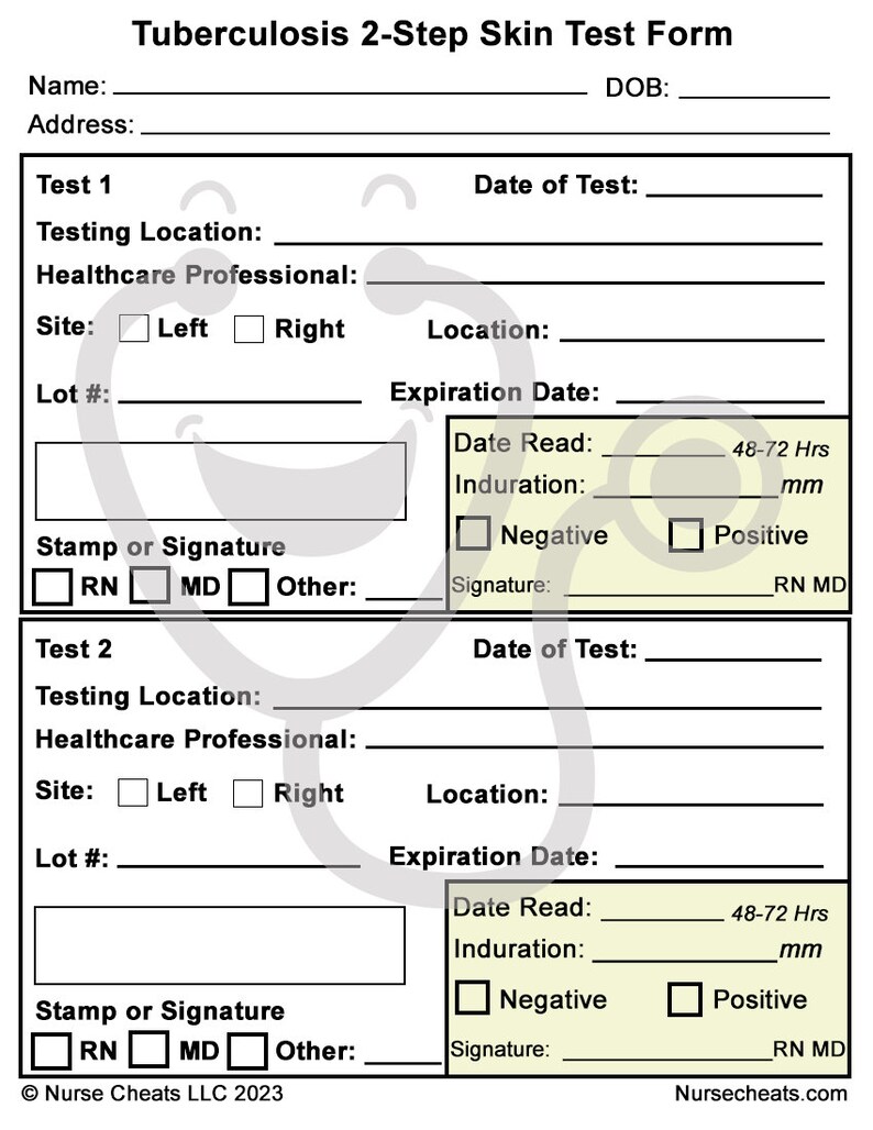 Employment Two 2 Step TB Tuberculosis Test Blank Printable Etsy