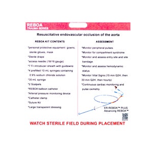 Side two of our REBOA badge buddy contains kit contents (may vary) and Assessments for Nurses