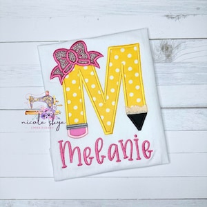 Personalized Monogram Pencil Back To School Embroidered Shirt First Day of School Girl Shirt Toddler Kid Shirt Alphabet Tshirt Custom Name
