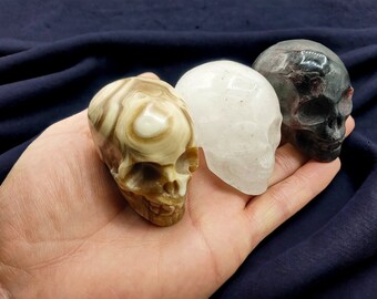 3X Crystal Skull Bundle Obsidian Skull Green Aventurine Skull Garnet Skull Orange Calcite Skull Clear Quartz Skull Red Network Jasper Skull