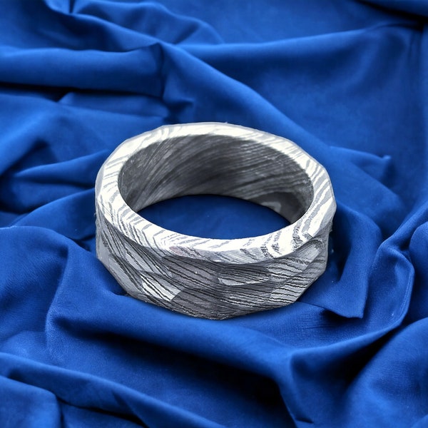 Mens Damascus Ring mens Damascus steel ring mens Hammered ring mens Damascus Hammered ring mens Hammered Damascus ring