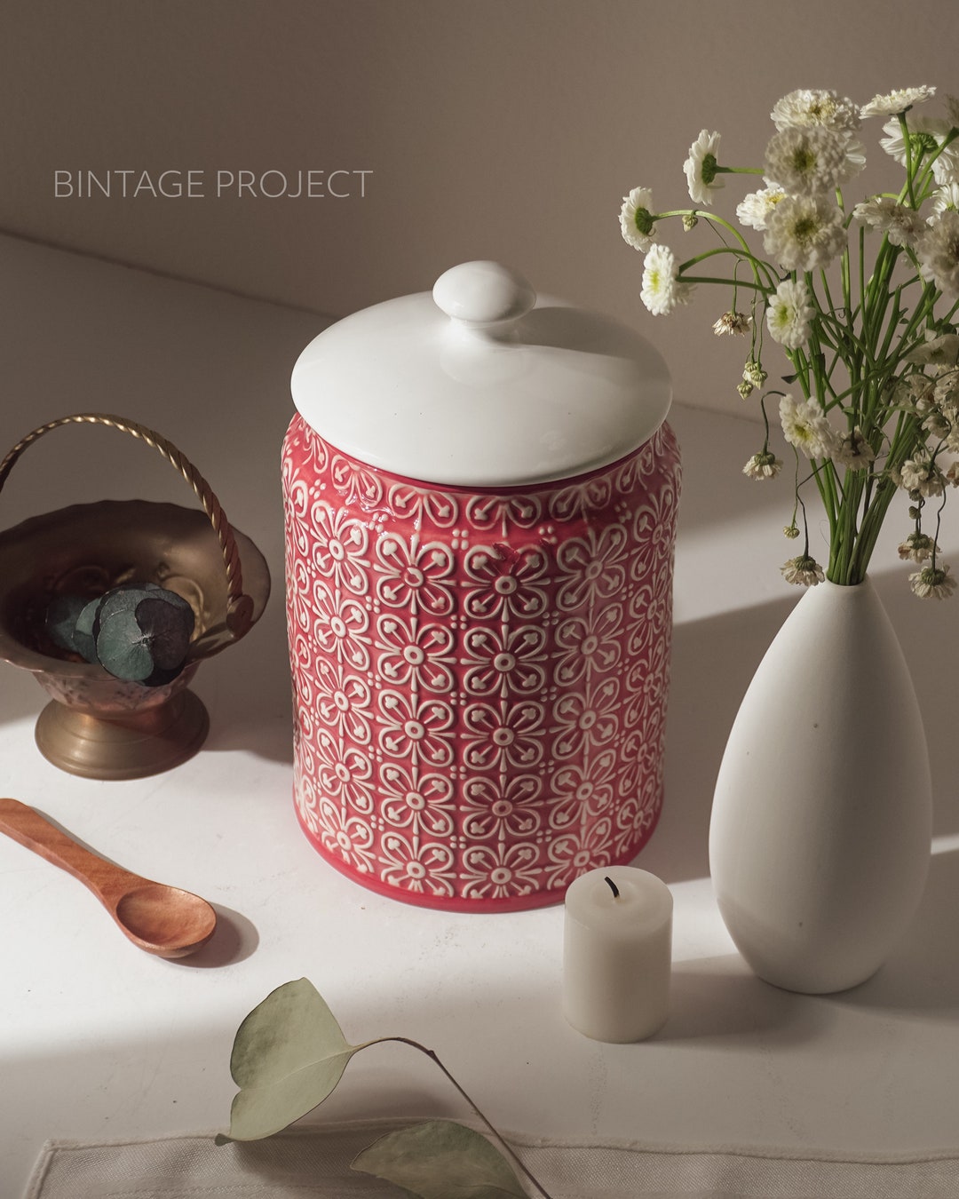 Vintage Embossed Ceramic Canister Kitchen Canister Etsy