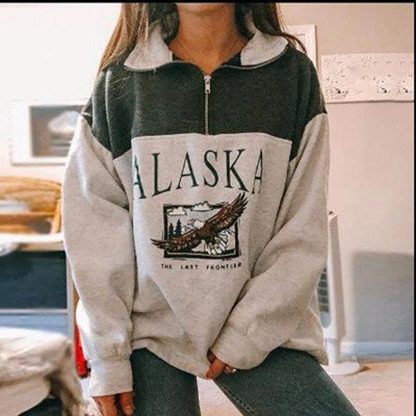 Oversized Alaska Sweatshirt, Vintage Sweatshirt Damen Retro Look