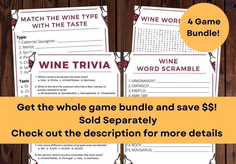 Wine Trivia Game! Instant Digital Download PDF Printable 15 Questions ...