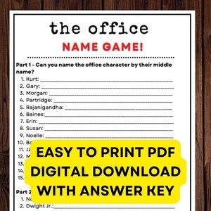 The Office Trivia - Name Game! PDF Instant Digital Printable Game with 21 questions about middle names and nicknames!
