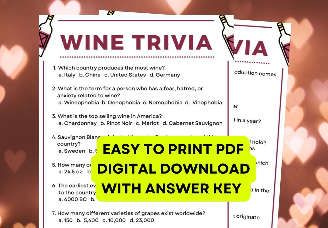 Wine Trivia Game! Instant Digital Download PDF Printable 15 Questions ...