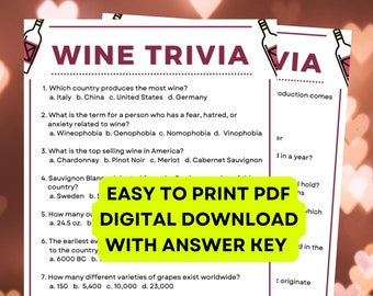 Wine Trivia Game!  Instant Digital Download PDF Printable 15 questions. Great for Parties!