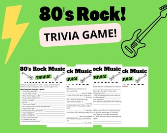 80&#39;s Rock Music Trivia Game! 4 pages, 3 Rounds, 25 questions, plus one bonus.  PDF Instant Digital Download.