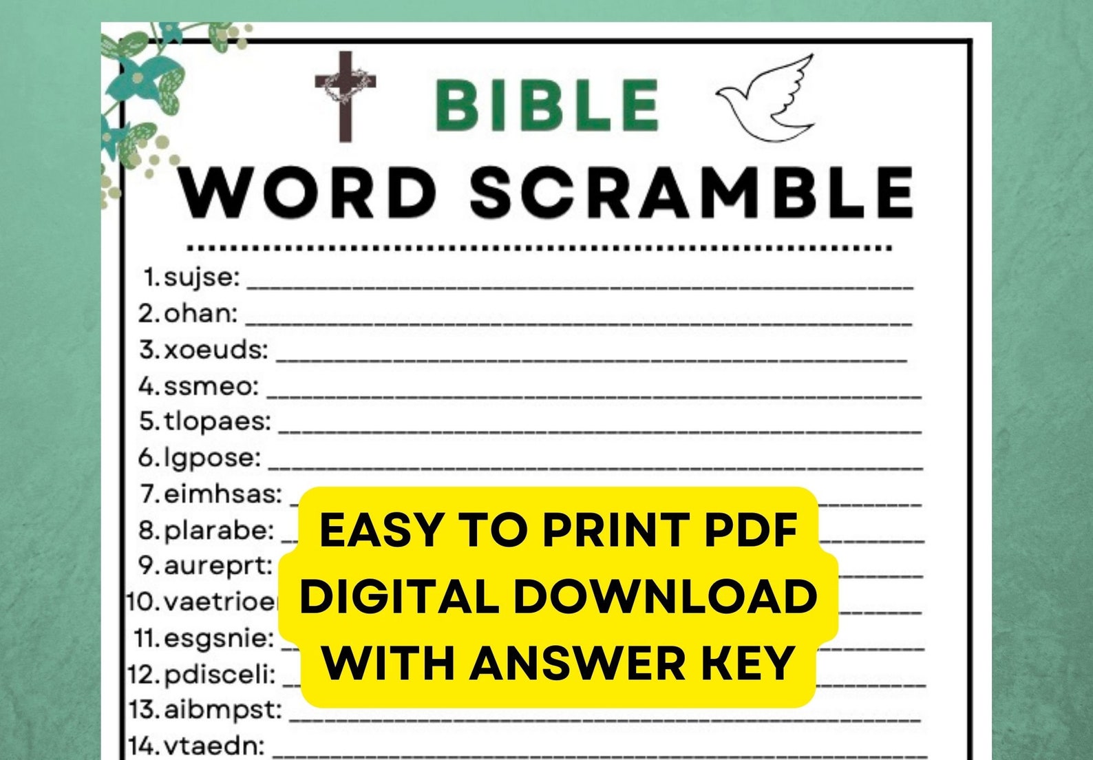 Bible Word Scramble Game Instant Digital Download PDF Printable 24