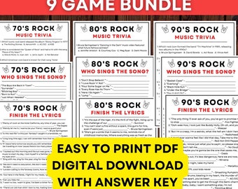 Ultimate Rock Music Bundle - 70s, 80s, 90s, classic rock trivia, finish the lyrics, who sang it. PDF Digital Download Instant