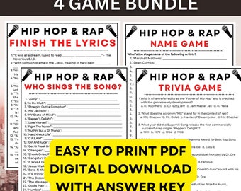 Hip Hop and Rap Game Bundle!  4 Games include Trivia, Name Game, Finish the Lyrics, Who Sings it - PDF Digital Instant Download